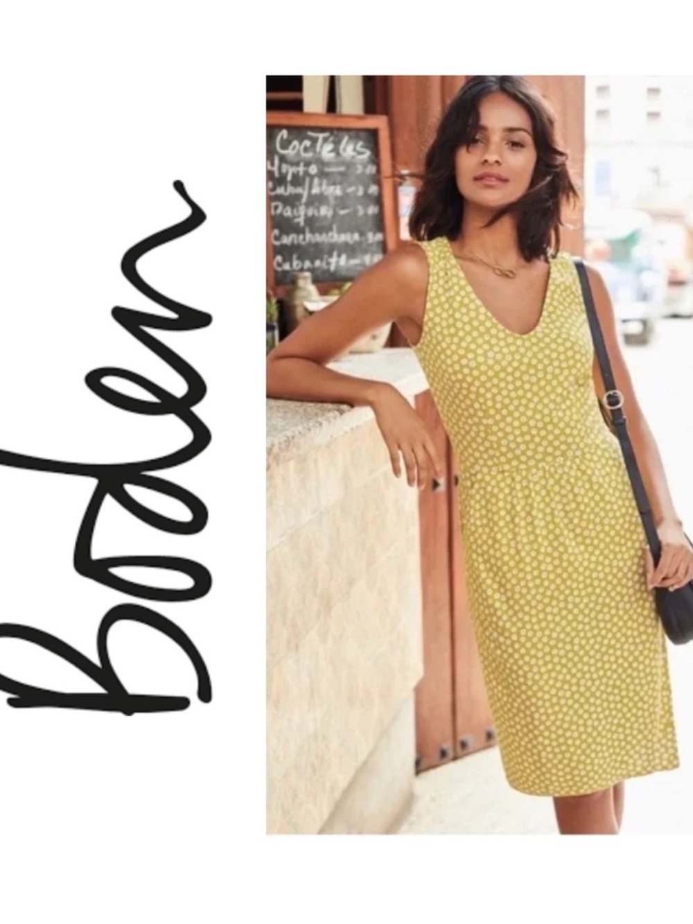 BODEN Melinda Yellow Daisy Floral Jersey Knit Dress Size US 10 Summer Beach